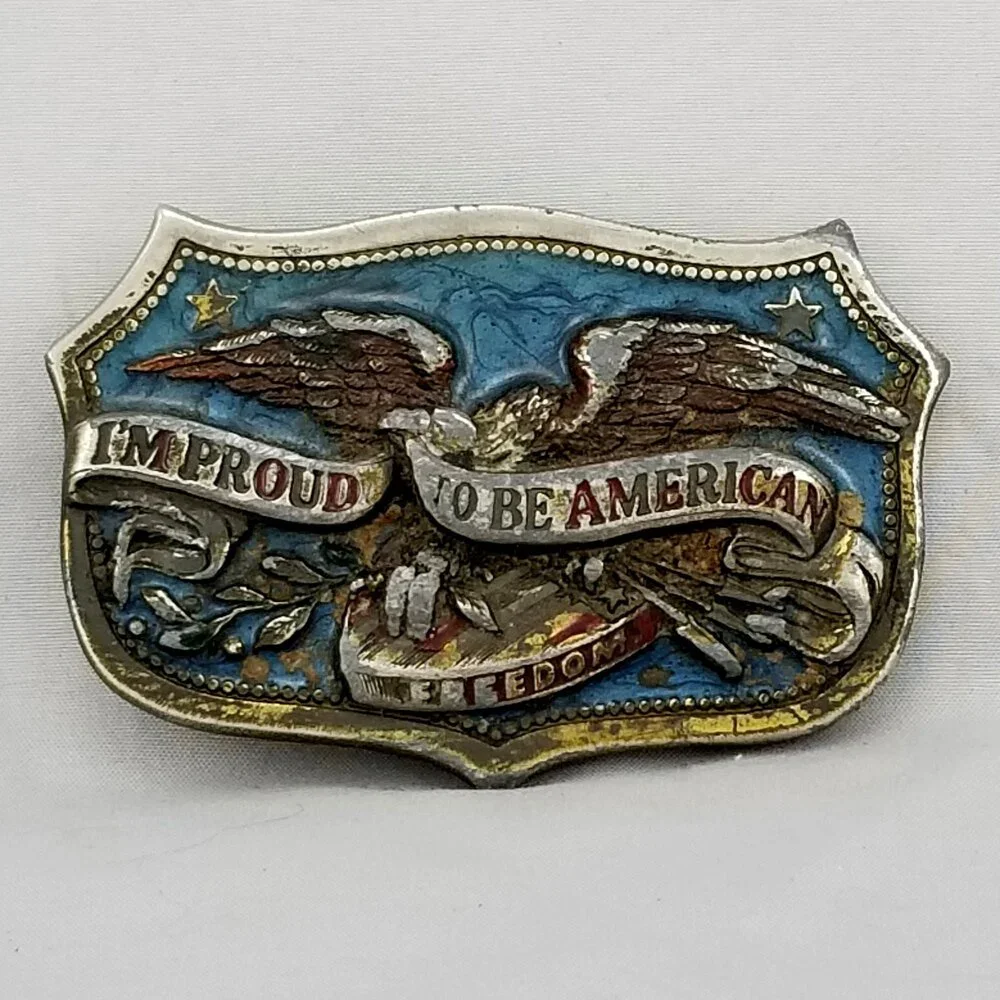 Belt‎ Buckle 1984 I'm Proud To Be American Freedom Bald Eagle USA Made